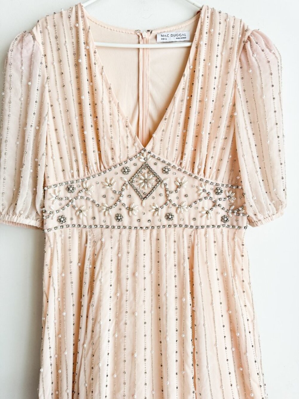 Mac Duggal Blush Ivory Pink Beaded Midi Dress Empire Waist 12 NWT - Picture 3 of 5